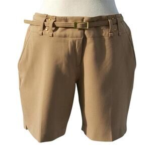 Cache Tan Trouser Removable Belt Pant Lined Metal Stud Short Pockets NWT $88 New